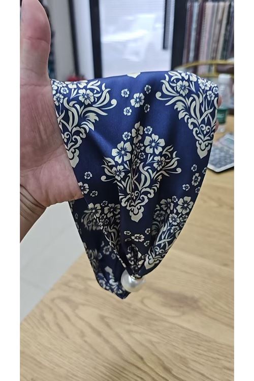 Lacivert Tonlu Mıknatıs İncili Kolye Fular  