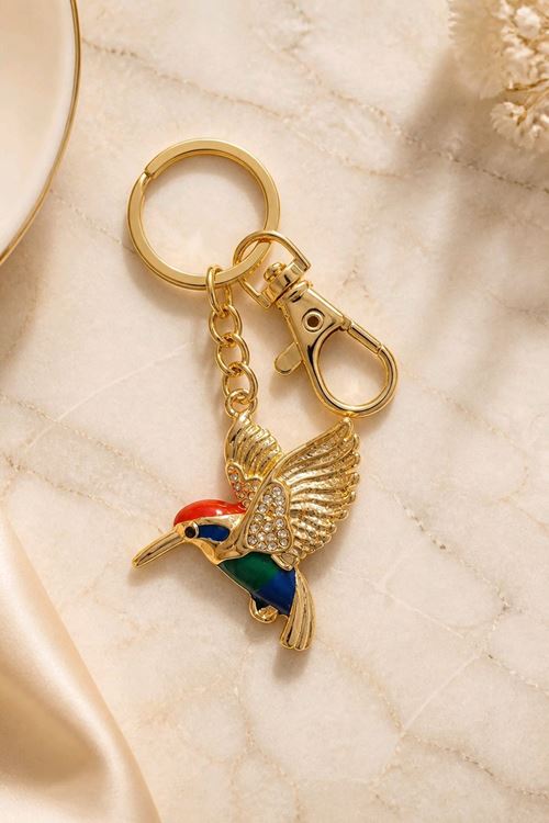 Taşlı Kuş Anahtarlık ve Çanta Aksesuarı, Uzunluk: 9cm