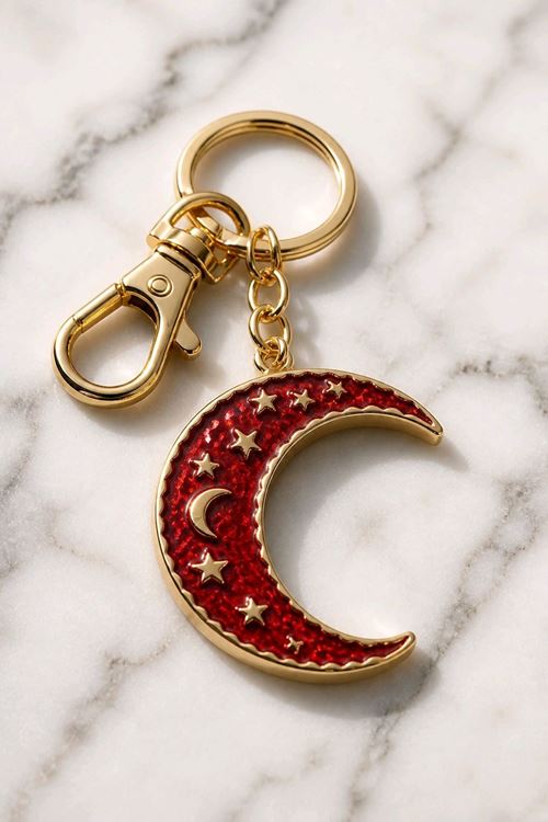 Kırmızı Ay Anahtarlık ve Çanta Aksesuarı, Uzunluk: 9cm  