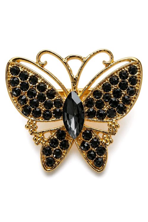 Gold Siyah Taşlı Kelebek Broş, Uzunluk: 4cm, Genişlik: 4cm 