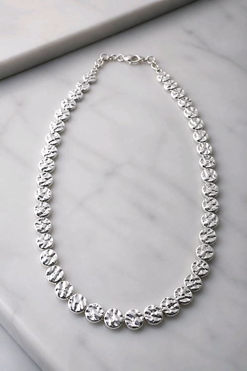 Gümüş Pullu Kararmaz Kolye, Uzunluk: 40+5cm 