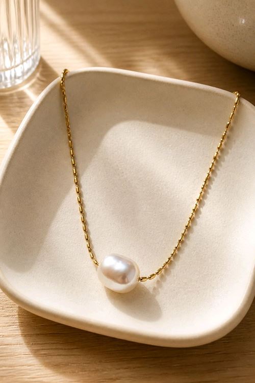 Gold Minimal İncili Kararmaz Kolye, Uzunluk: 45+5cm 
