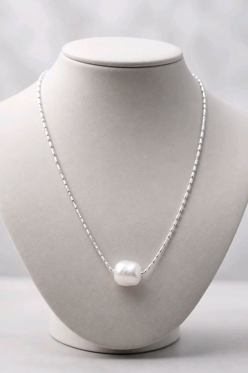 Gümüş Minimal İncili Kararmaz Kolye, Uzunluk: 45+5cm 