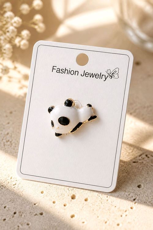 Beyaz Mini Panda Broş, Yaka Broşu, Çanta Broşu
