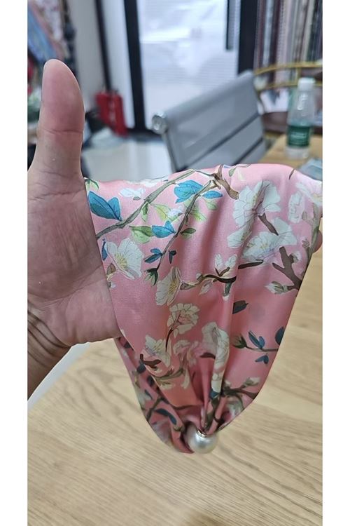 2 Parça, Pembe Çiçekli  Mıknatıs İncili Kolye Fular 