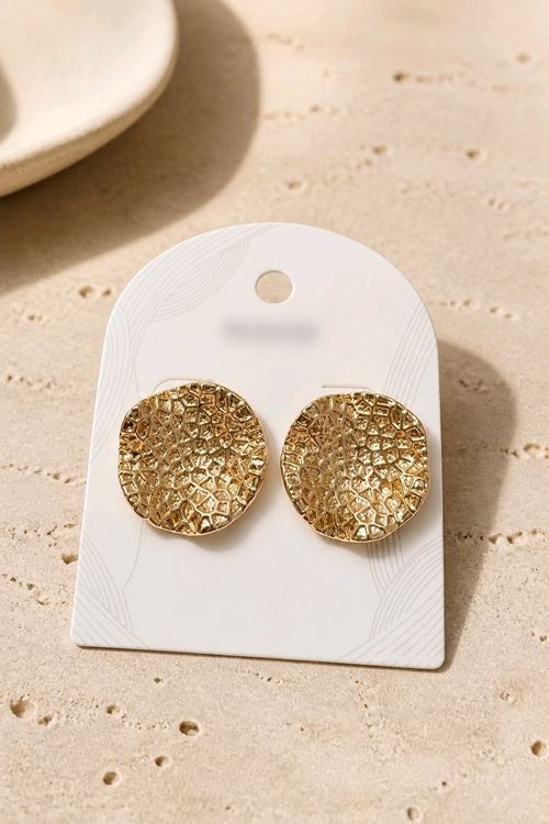 Gold Dokulu Yüzey Tasarım Küpe, Çap:2.5cm