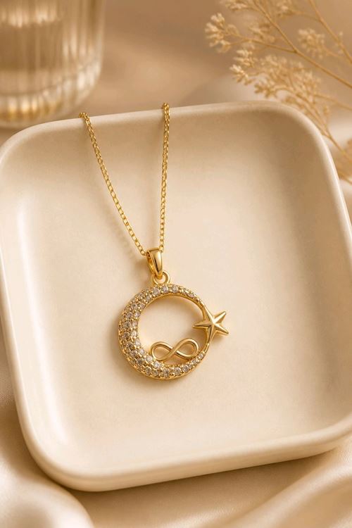 Çelik Gold Sonsuz Ay Yıldız Kolye  
