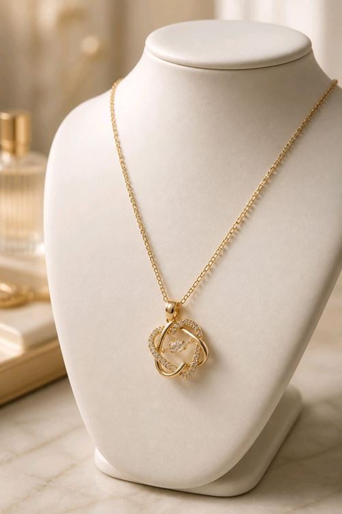 Çelik Gold Geometrik Kalp Kolye