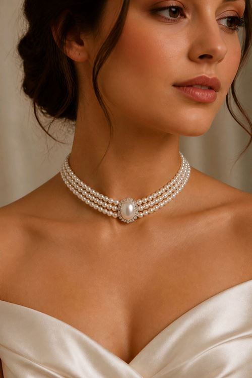 Gümüş İncili Chocker Kolye 