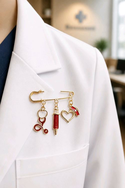 Kırmızı Doktor Steteskop Broş, Yaka Broşu, Çanta Broşu 