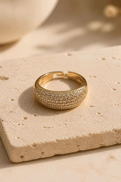 Gold Taşlı Şık Yüzük Ayarlanabilir 