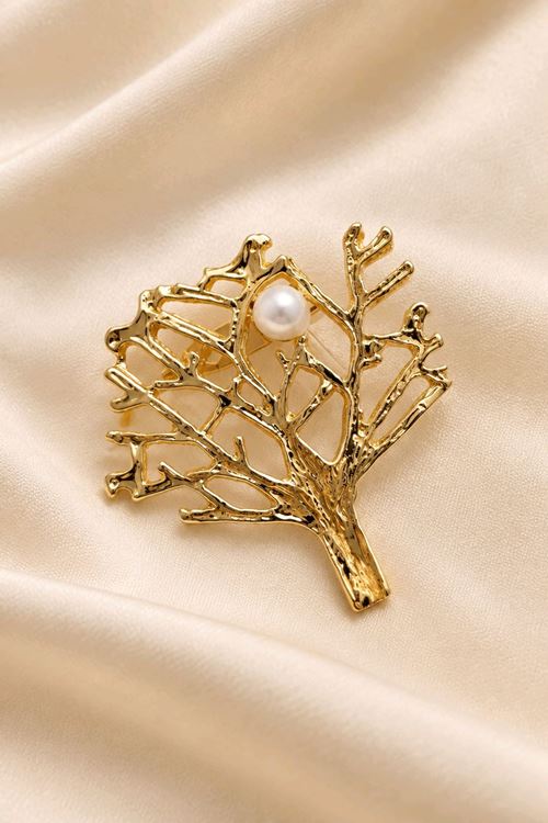 Gold Hayat Ağacı Broş, Uzunluk:4cm, Genişlik:5cm