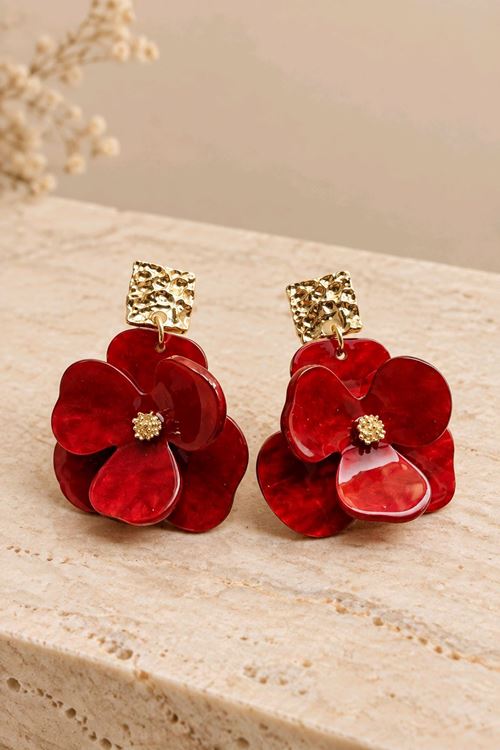Kırmızı Akrilik Küpe, Uzunluk:5cm,  Genişlik:3cm 