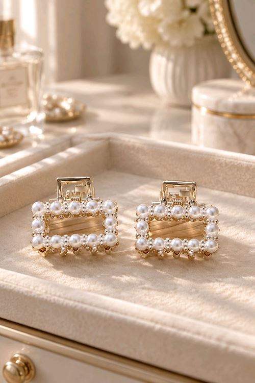2 Adet  İncili Mini Mandal Toka, Ebat:2,5cm