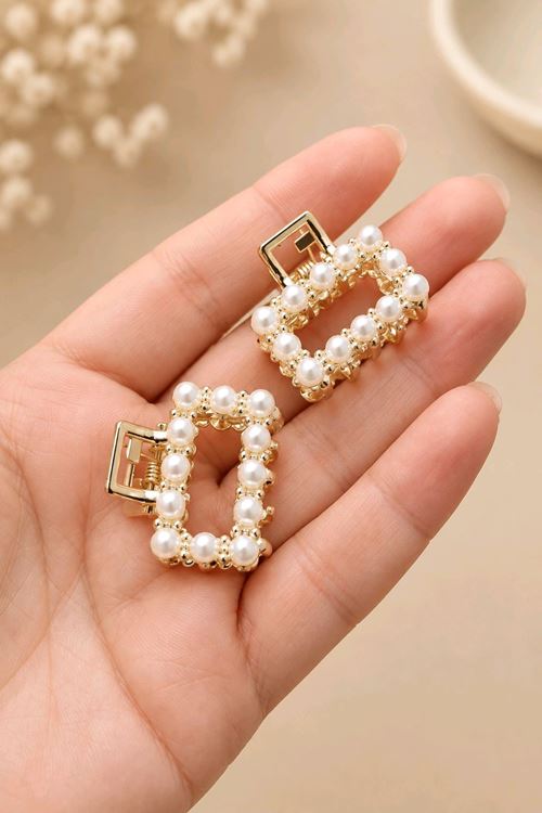 2 Adet  İncili Mini Mandal Toka, Ebat:2,5cm