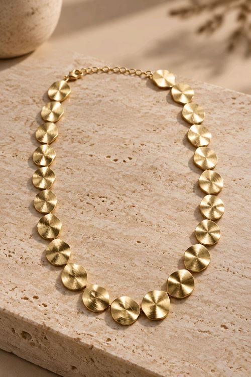 Gold Plaka Kararmaz Kolye, Uzunluk: 37+5cm  