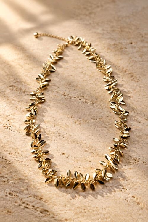 Gold Yapraklar Kararmaz Kolye, Uzunluk: 40+5cm 