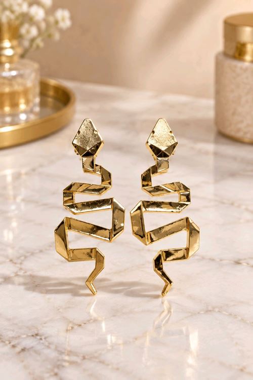 Gold Yılan Küpe, Uzunluk:7cm,  Genişlik:3cm 