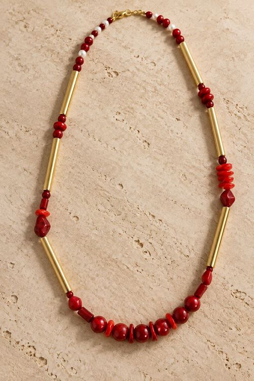 Bordo Boncuklu Gold Kararmaz Kolye, Hafif