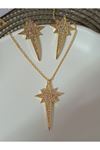 Kutup Yıldızı Zirkon Gold Kadın Kolye Küpe Set