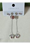 Gümüs 4 Lü Set Kalp Uçlu Sallantılı Küpe Seti