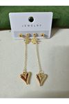 Gold 4 Lü Set Kalp Uçlu Sallantılı Küpe Seti
