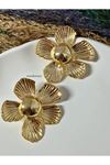 Gold Büyük Flower Çiçek Kadın Küpe