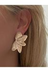 Gold Yarım Çiçek Plaka Kadın Küpe Uzunluk 4cm