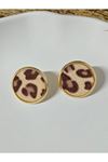 Leopar Yuvarlak Dokulu Şık Zarif Kadın Küpe 1,5cm