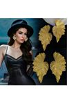 Gold Vintage Esintili Yelpaze Şeklinde Yaprak Kadın Küpe