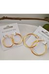Gold 3cm Ve 4cm 2 Çift Boru Halka Kadın Küpe Seti