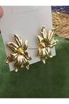 Gold Yarım Çiçek Flower Kadın Küpe