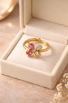 Gold Pembe Taşlı Yonca Yüzük, Ayarlanabilir