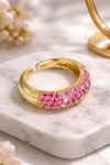 Çelik Gold Pembe Taşlı Ayarlanabilir Yüzük
