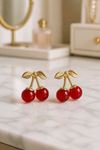 Gold Kırmızı Kiraz Küpe, Uzunluk:2 cm, Genişlik:2cm