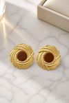 Gold Kahverengi Mineli yuvarlak Basic Küpe