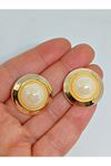 Gold Krem Incili Düğme Kadın Küpe, 2,5cm