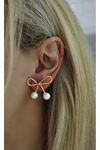 İncili Gold Fiyonk Kadın Küpe