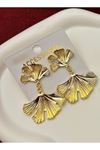 Gold Gingko Yaprak Sallantılı Kadın Küpe -Vintage Büyük