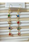 Gold Yıldız Mix Taşlı Sallantılı Küpe