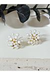 Beyaz Mineli Gold Küpe