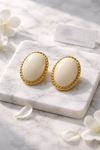 Gold Oval İnci Krem Şık Hafif Küpe
