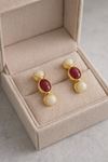 Gold Krem Bordo İncili Kadın Küpe