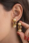 Gold Krem Kahverengi İncili Kadın Küpe