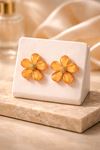 Gold Sarı 2cm Şeffaf Çiçek Küpe İthal