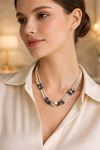 Çoklu İncili Lacivert Boncuklu Elegant Kolye