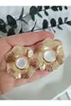 Beyaz Taşlı Gold Büyük Çiçek Kadın Küpe