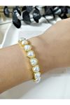 Gold Beyaz Kalp İncili Lastikli Elegant Bilezik, Bileklik