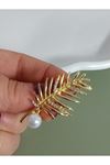 Gold İncili Yaprak Broş