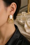 Marka Model, Beyaz Taşlı Hafif Gold Küpe